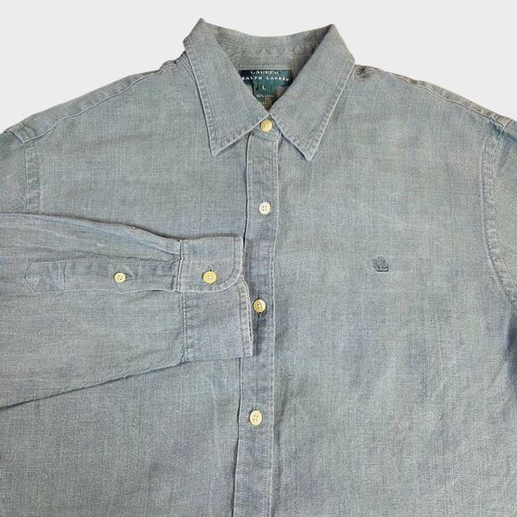 Lauren Ralph Lauren Shirt Womens Large‎ Sage Green Linen Button Up Long Sleeve - Picture 1 of 11